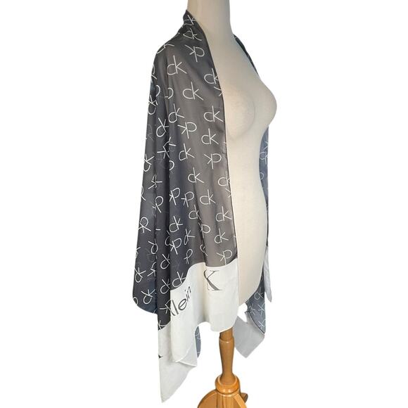 Calvin Klein Oversized Sheer Logo Scarf Gray White CK Print Wrap Oversized Lux - Picture 5 of 7